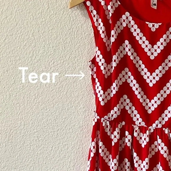 Red dress with white chevron dot print by Pink Owl, size S - Picture 7 of 9